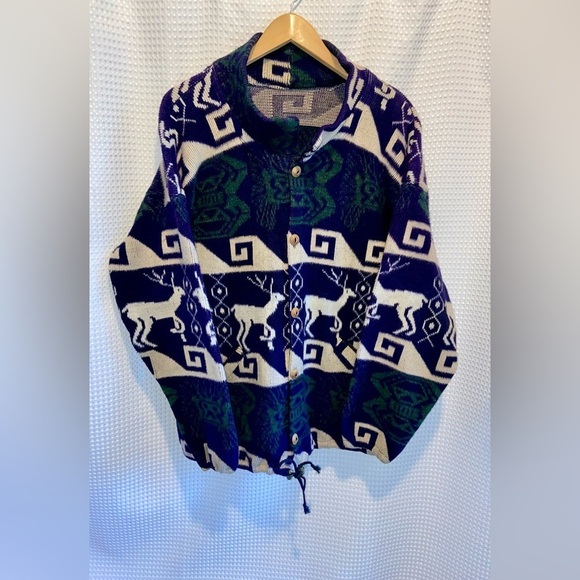 Unisex Vintage loose fit buttoned Cardigan Nordic winter themed size Large or XL - Picture 1 of 11